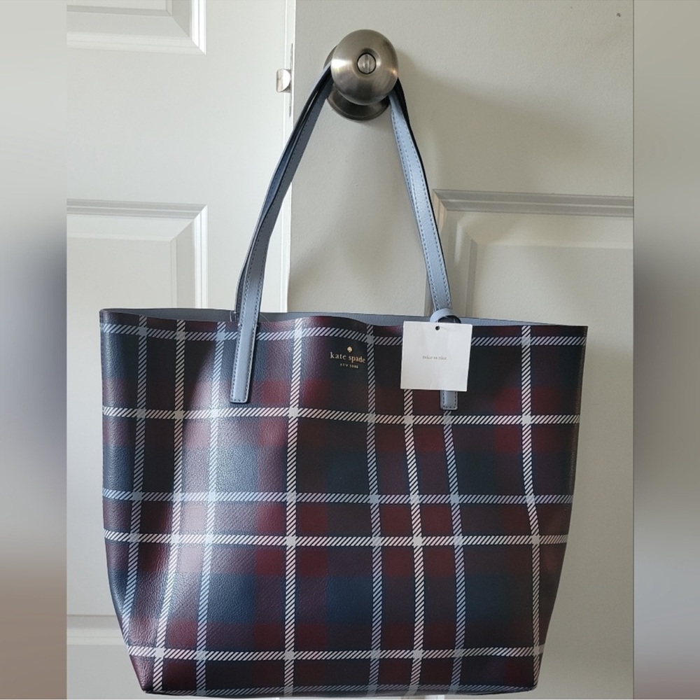 Kate Spade New York Blue and Red Tote Bag with Classic Design, REVERSIBL…